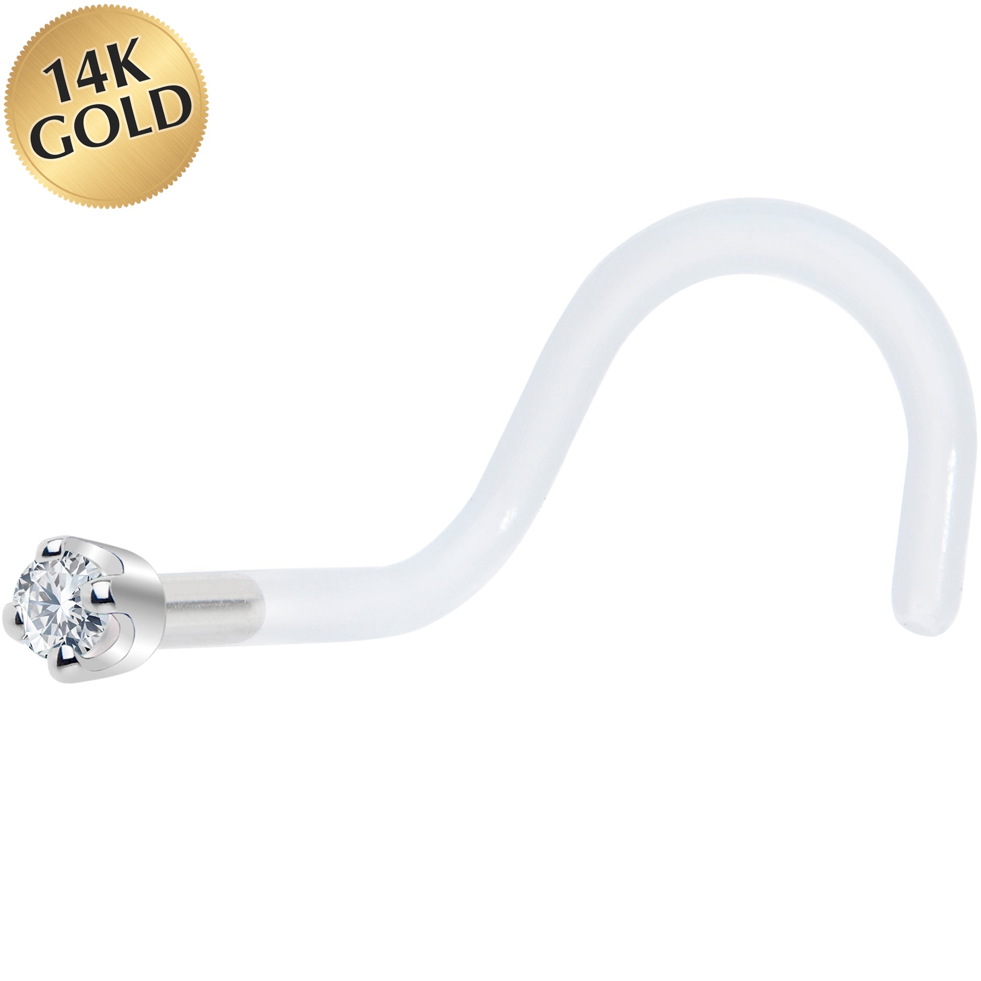 BodyCandy 18G 1/4 White Gold 1.5mm Genuine Diamond Bioplast Nose Ring — main product shot
