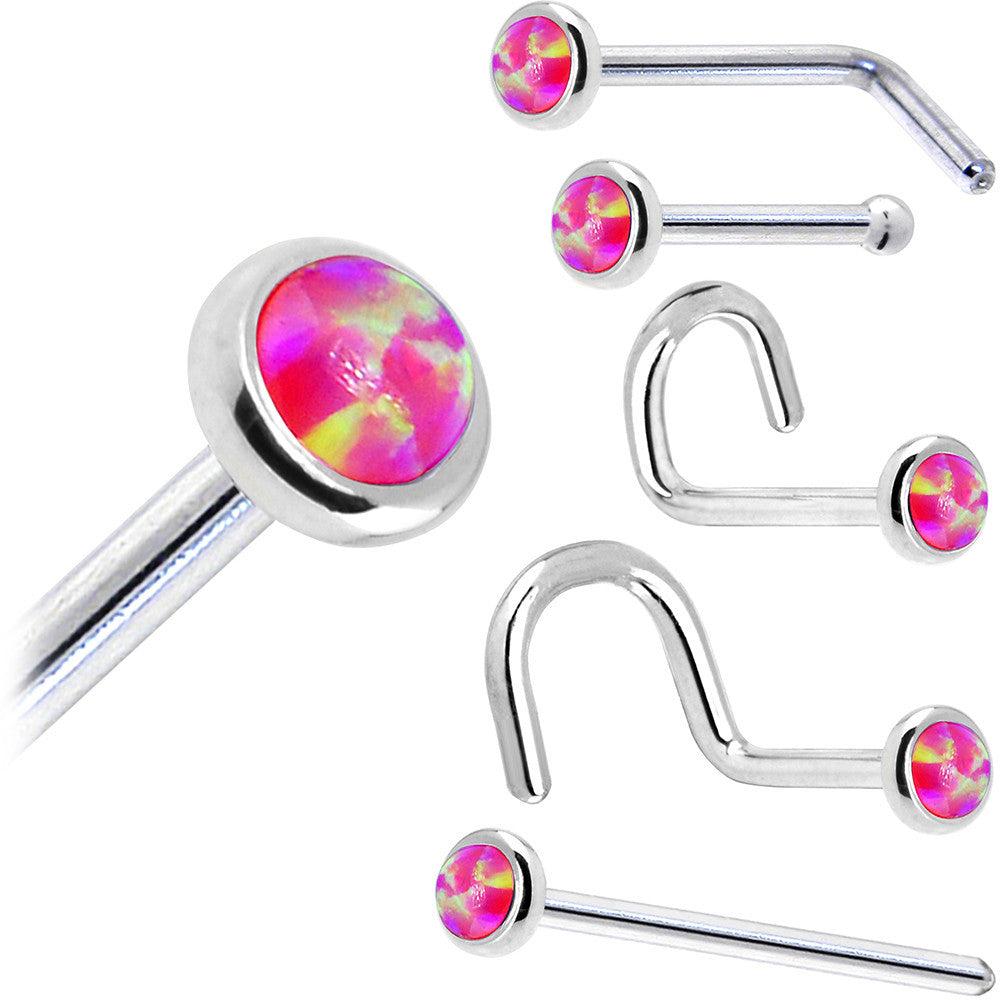 BodyCandy Solid 14K White Gold 2mm Brilliant Pink Synthetic Opal Nose Ring — size reference