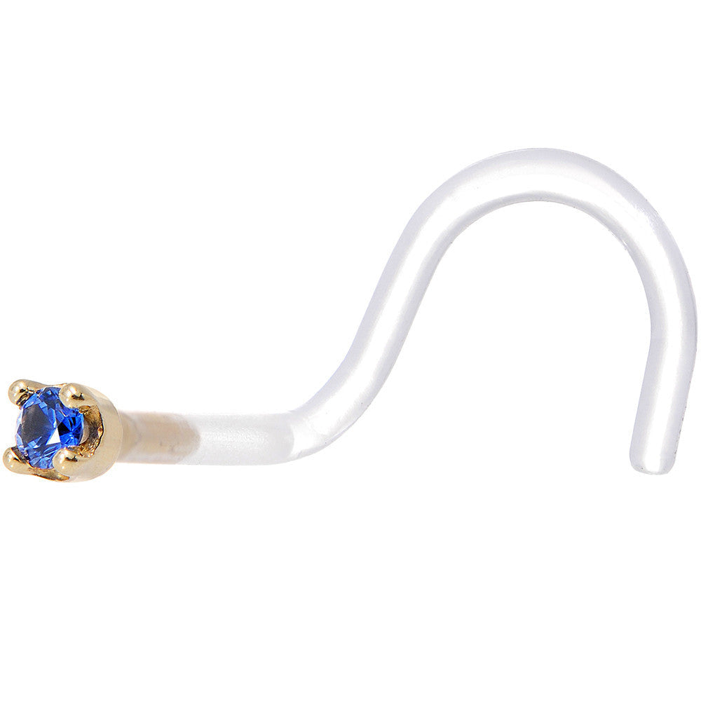 BodyCandy 18G 1/4 Yellow Gold 1.5mm Genuine Blue Sapphire Bioplast Nose Ring — detail close-up
