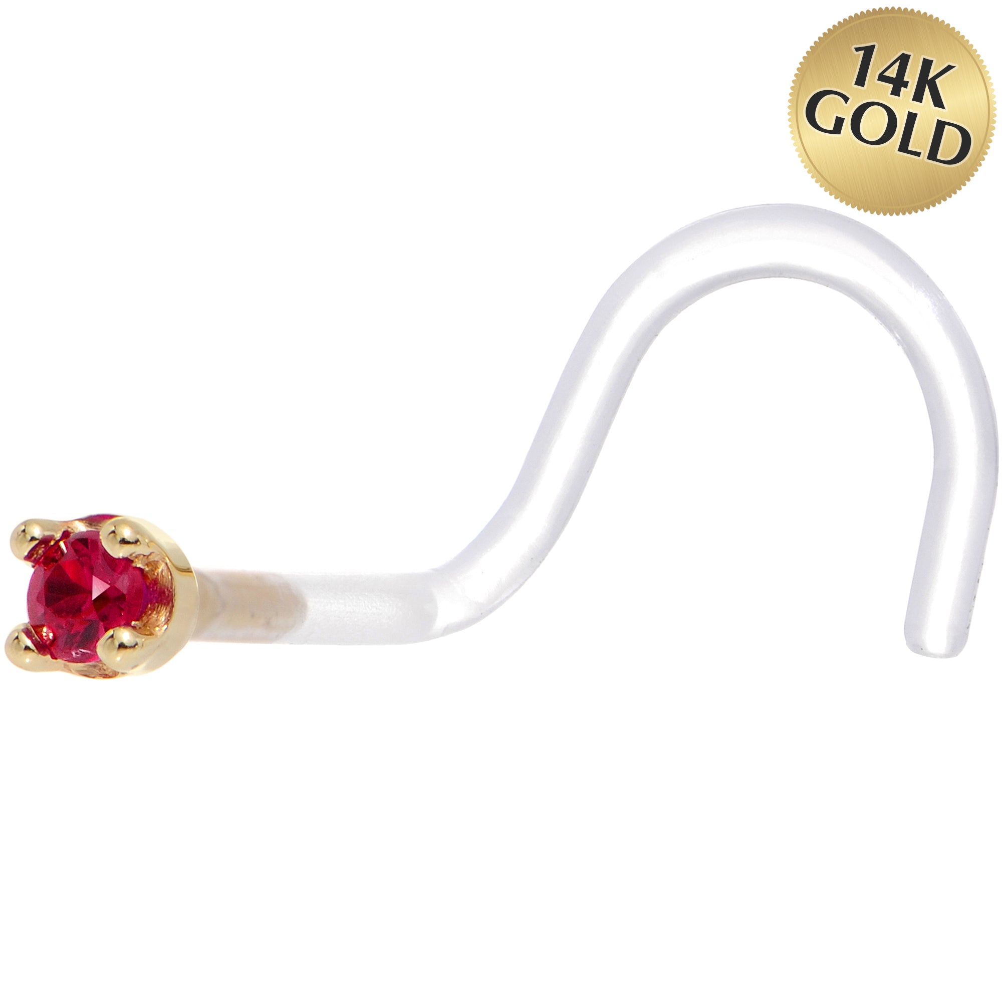 BodyCandy 18G 1/4 Yellow Gold 1.5mm Genuine Ruby Bioplast Nose Ring — main product shot