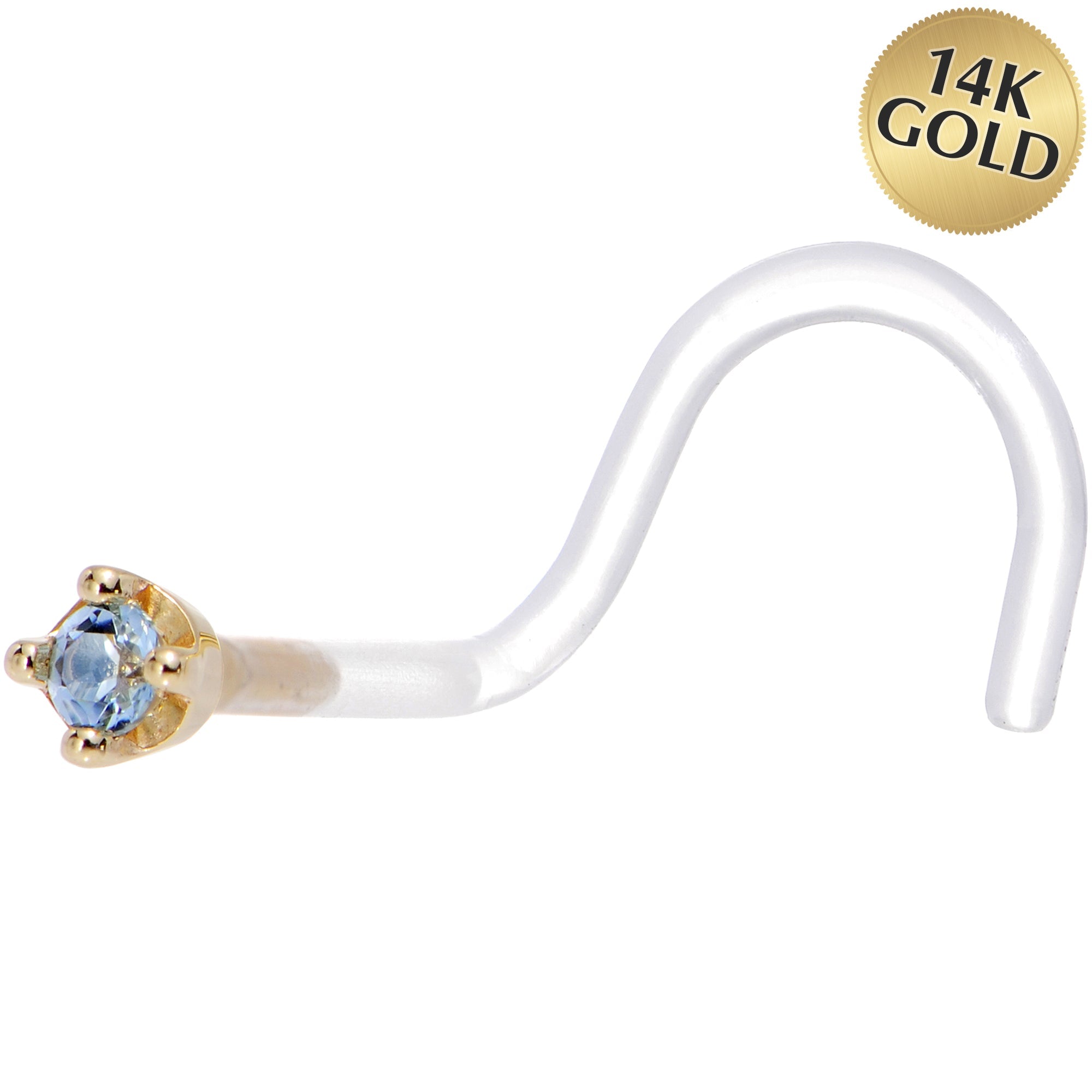 BodyCandy 18G 1/4 Yellow Gold 1.5mm Genuine Topaz Bioplast Nose Ring — main product shot