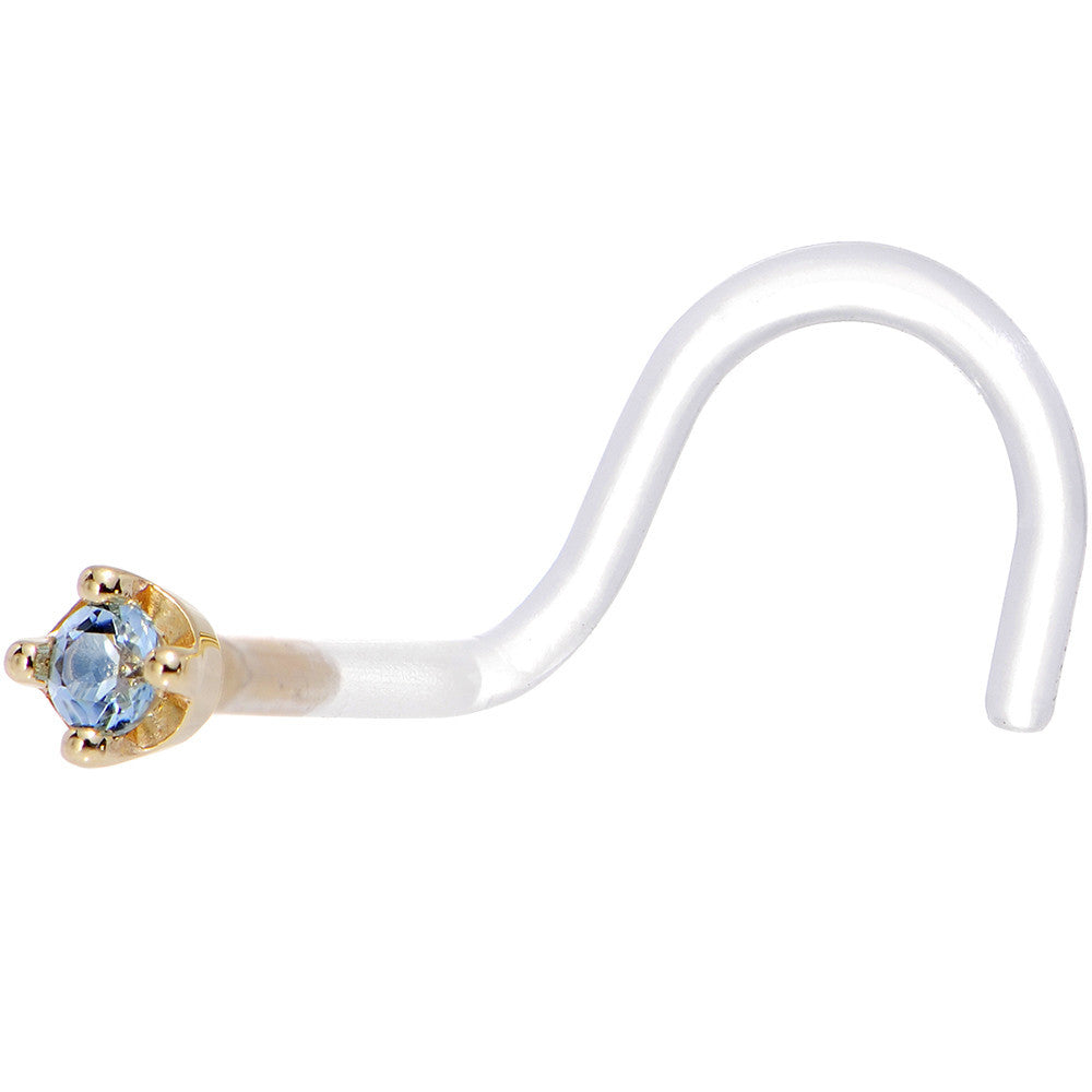 BodyCandy 18G 1/4 Yellow Gold 1.5mm Genuine Topaz Bioplast Nose Ring — detail close-up