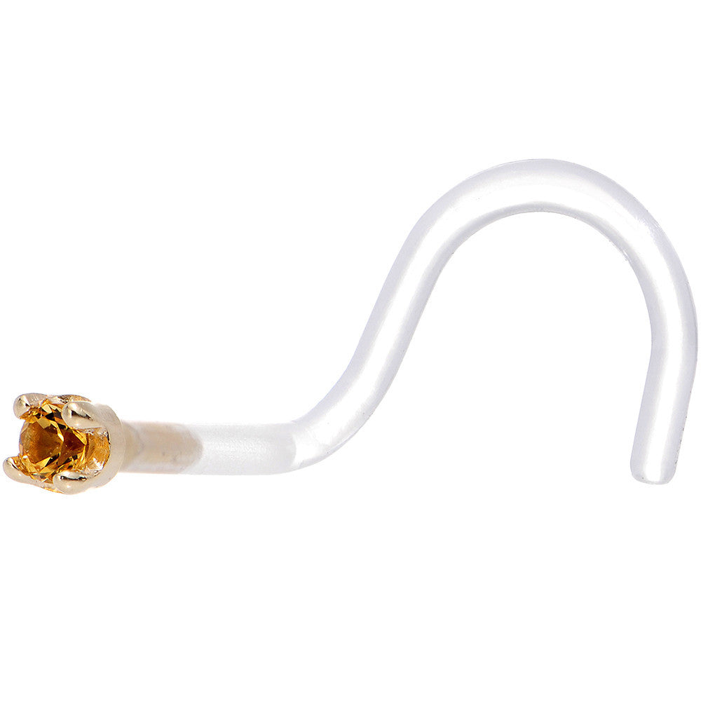 BodyCandy 18G 1/4 Yellow Gold 1.5mm Genuine Citrine Bioplast Nose Ring — detail close-up