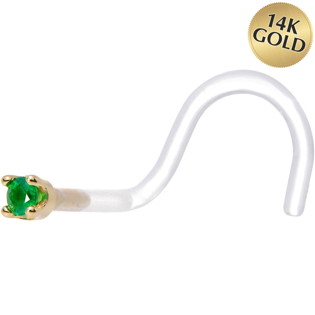 BodyCandy 18G 1/4 Yellow Gold 1.5mm Genuine Emerald Bioplast Nose Ring — main product shot