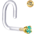 BodyCandy 18G 1/4 Yellow Gold 1.5mm Mint Green Cubic Zirconia Bioplast Nose Ring — main product shot