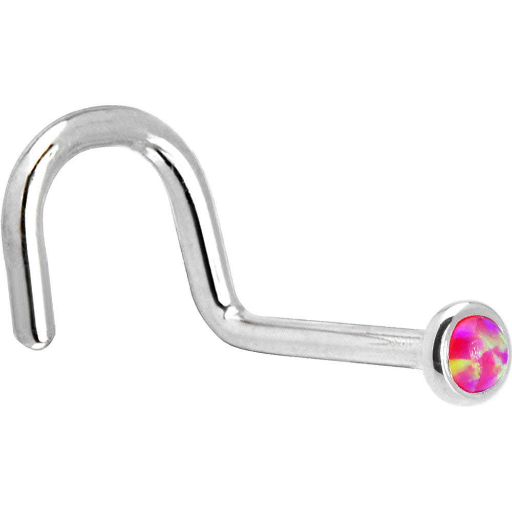 BodyCandy Solid 14K White Gold 2mm Brilliant Pink Synthetic Opal Nose Ring — detail close-up