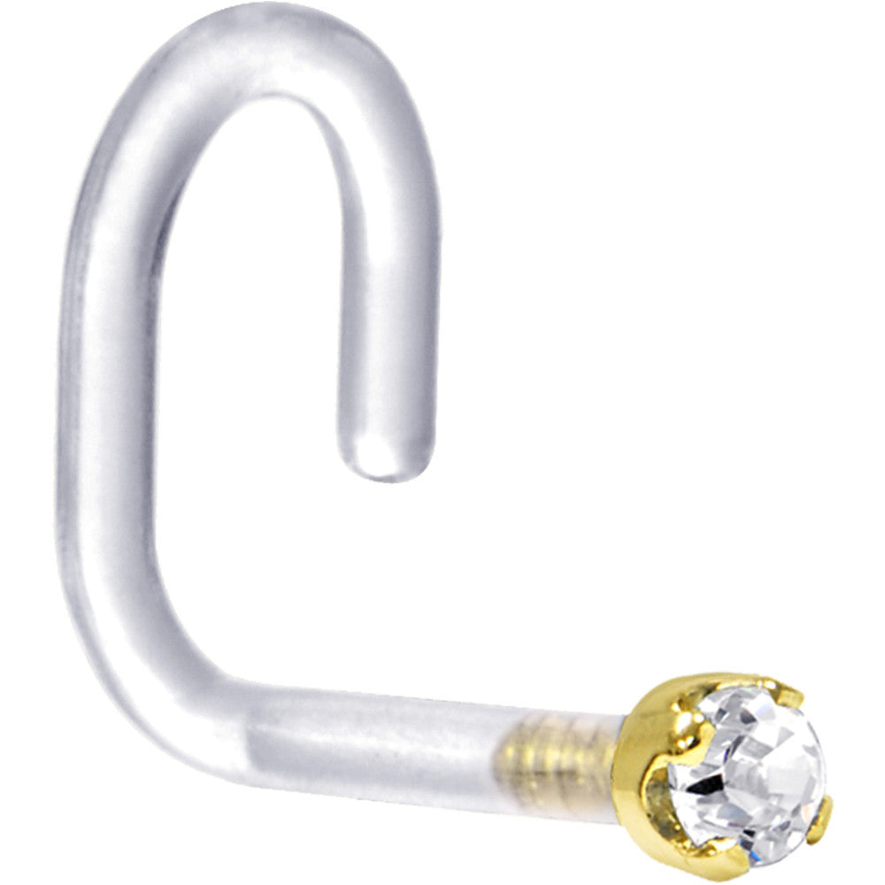 BodyCandy 18G 1/4 Yellow Gold 1.5mm Clear Cubic Zirconia Bioplast Nose Ring — lifestyle context