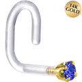 BodyCandy 18G 1/4 Yellow Gold 1.5mm Blue Cubic Zirconia Bioplast Nose Ring — main product shot