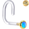 BodyCandy 18G 1/4 Yellow Gold 2mm Blue Synthetic Opal Bioplast Nose Ring — main product shot