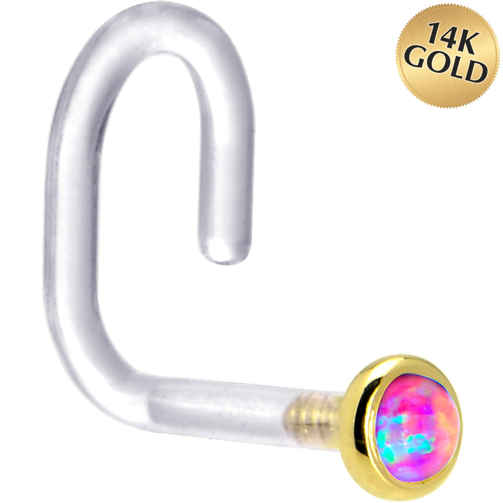 BodyCandy 18G 1/4 Yellow Gold 2mm Purple Synthetic Opal Bioplast Nose Ring — main product shot