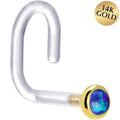 BodyCandy 18G 1/4 Yellow Gold 2mm Dark Blue Synthetic Opal Bioplast Nose Ring — main product shot