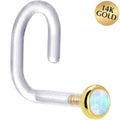 BodyCandy 18G 1/4 Yellow Gold 2mm White Synthetic Opal Bioplast Nose Ring — main product shot