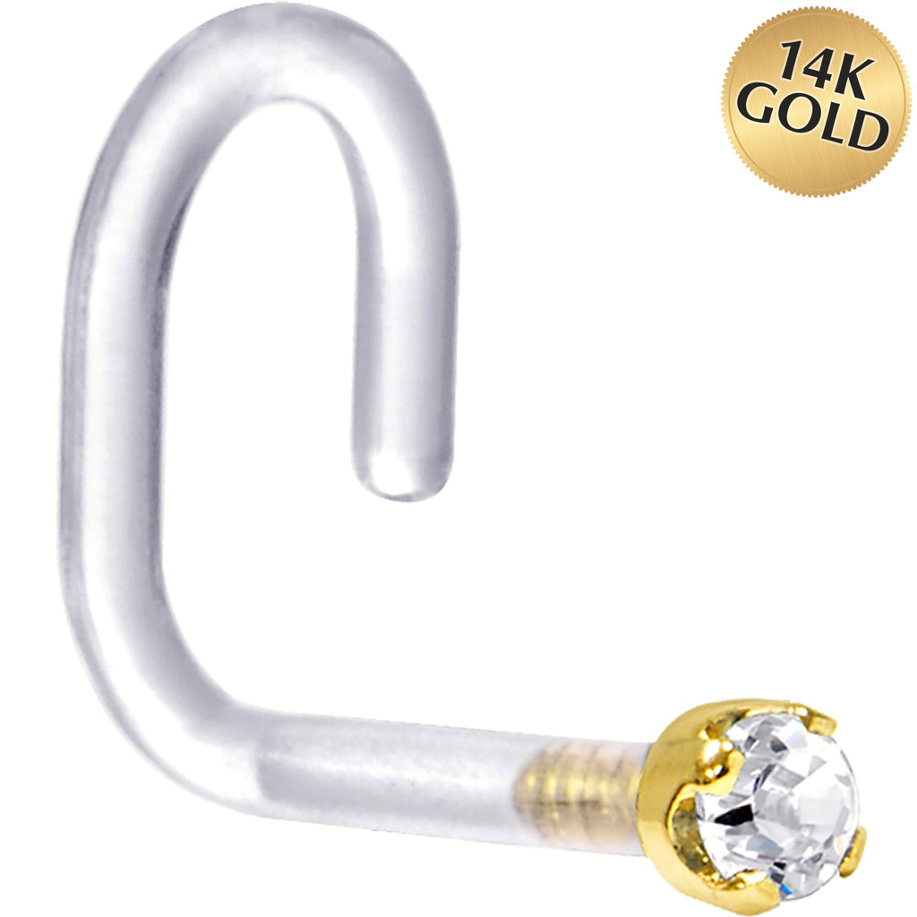 BodyCandy 18G 1/4 Yellow Gold 1.5mm Genuine Diamond Bioplast Nose Ring — main product shot