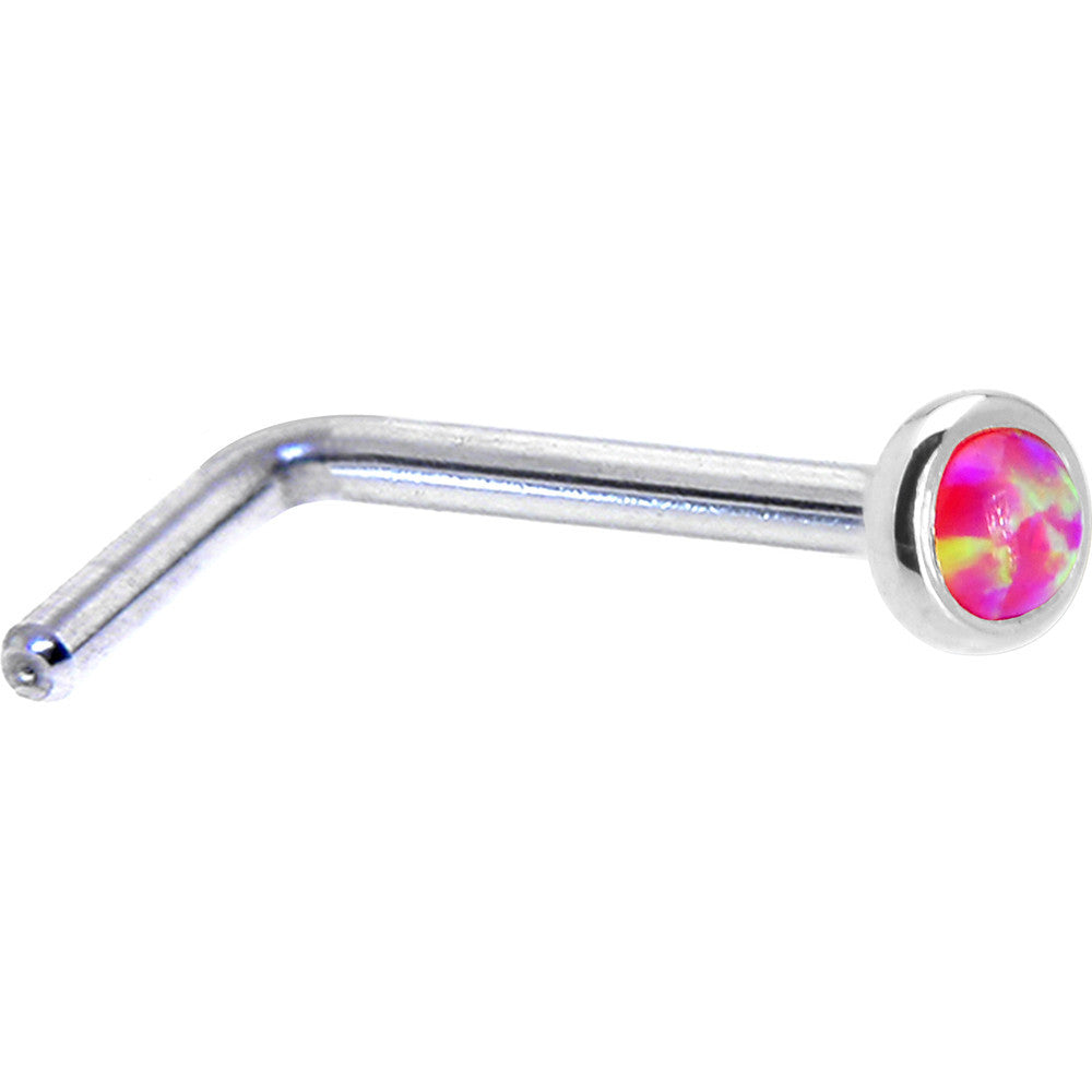 BodyCandy Solid 14K White Gold 2mm Brilliant Pink Synthetic Opal Nose Ring — lifestyle context