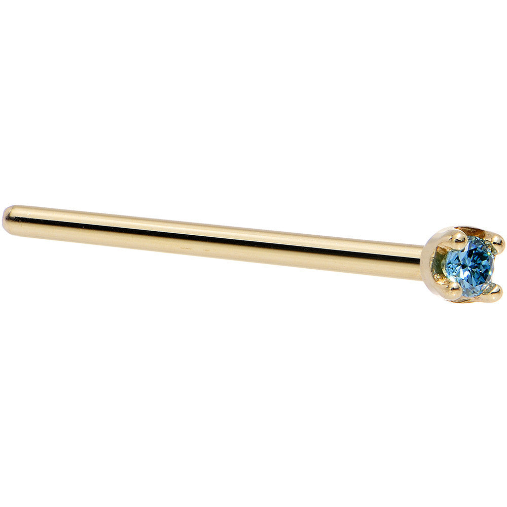 BodyCandy Solid 18K Yellow Gold 1.5mm Genuine Blue Diamond Nose Ring — side view