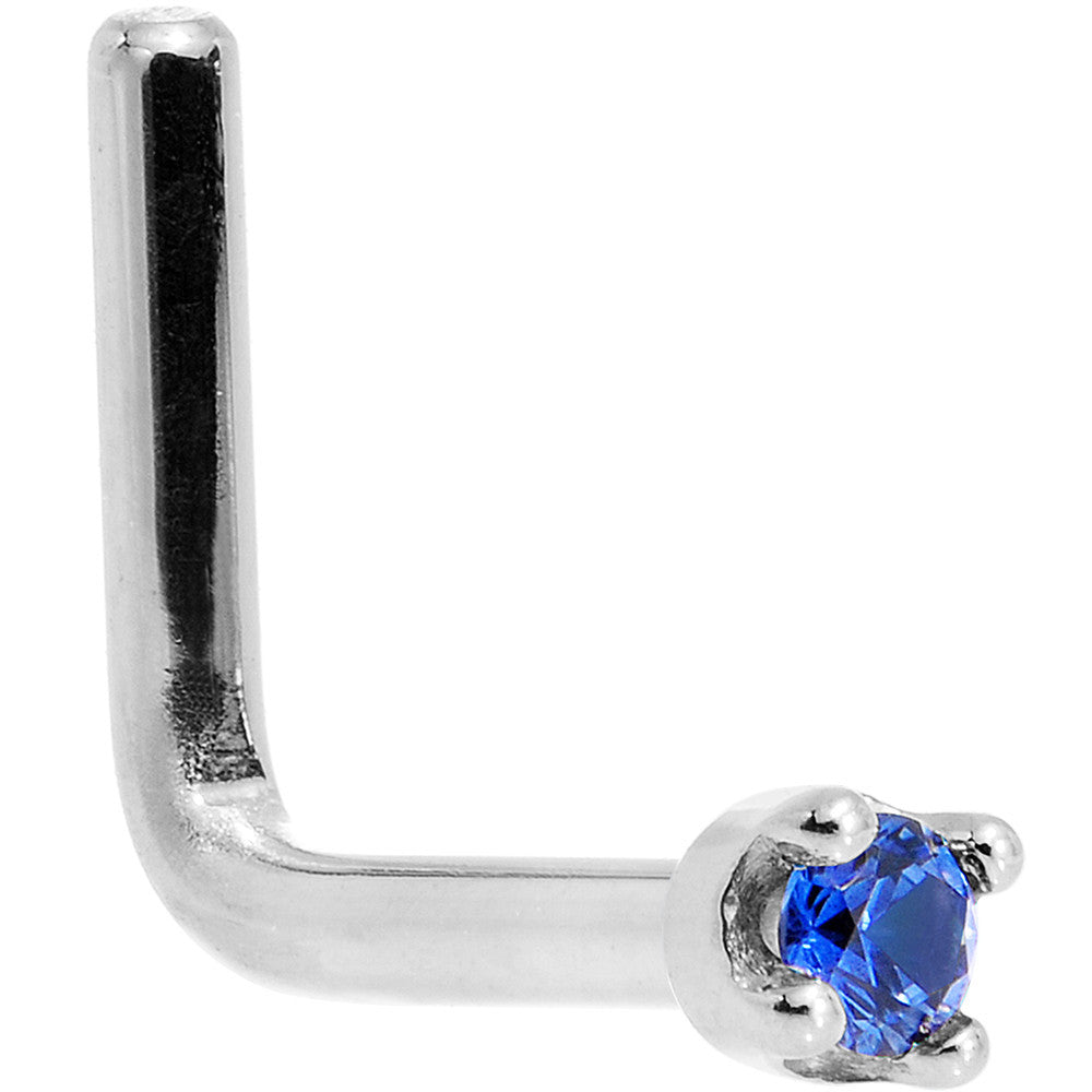 BodyCandy Solid 18K White Gold 1.5mm Genuine Blue Sapphire Nose Ring — side view