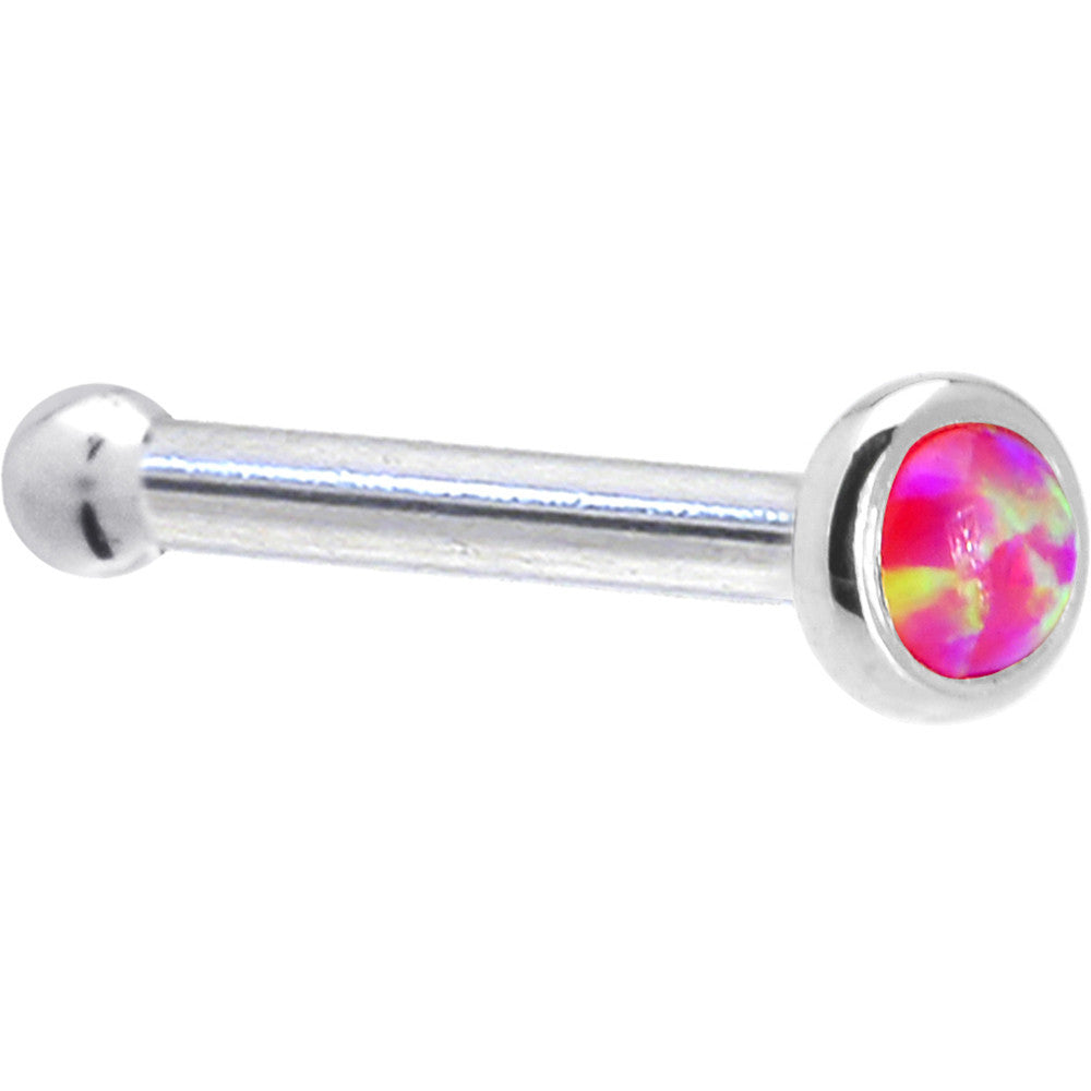 BodyCandy Solid 14K White Gold 2mm Brilliant Pink Synthetic Opal Nose Ring — side view