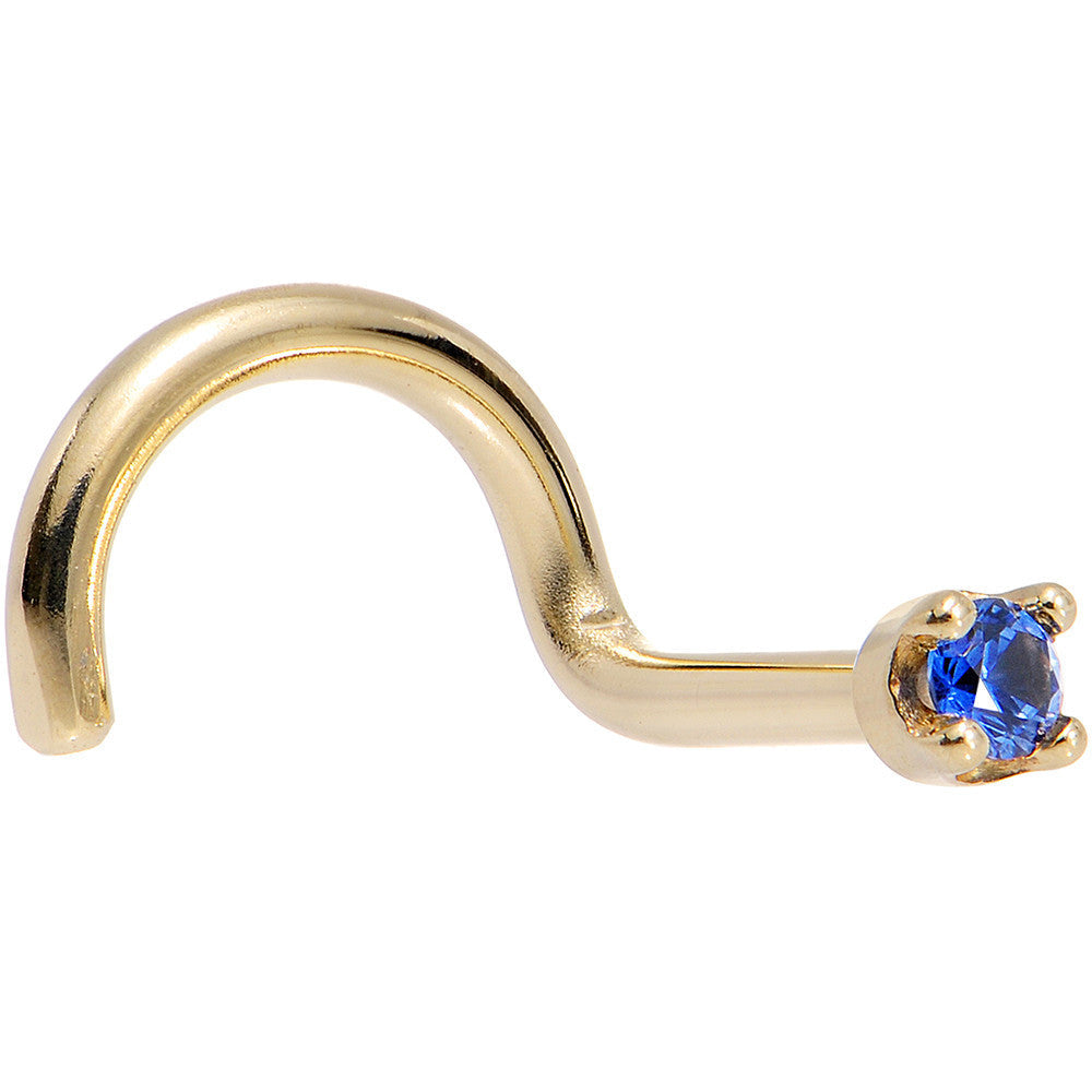 BodyCandy Solid 14K Yellow Gold 1.5mm Genuine Blue Sapphire Nose Stud Ring — detail close-up