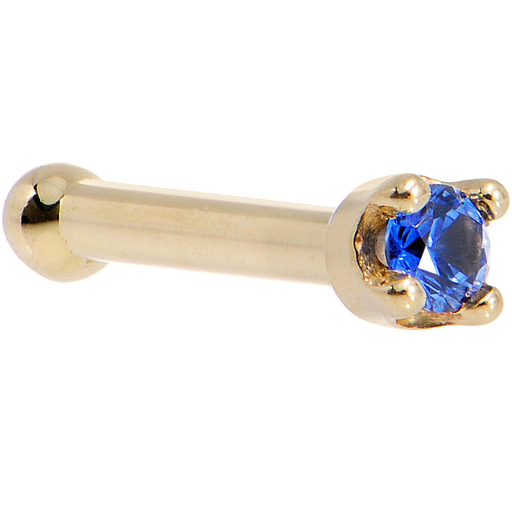 BodyCandy Solid 14K Yellow Gold 1.5mm Genuine Blue Sapphire Nose Stud Ring — side view