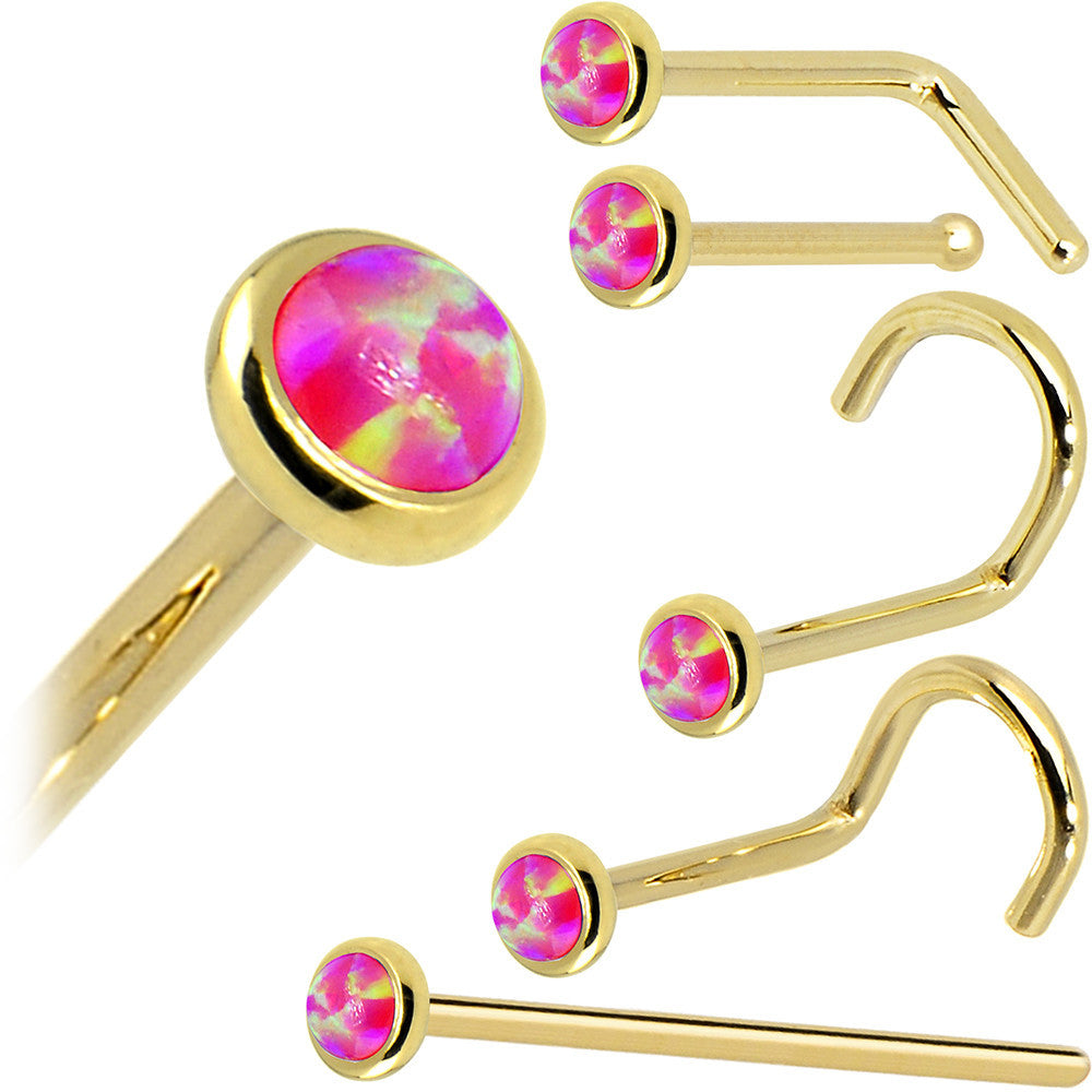 BodyCandy Solid 14K Yellow Gold 2mm Brilliant Pink Synthetic Opal Nose Ring — size reference