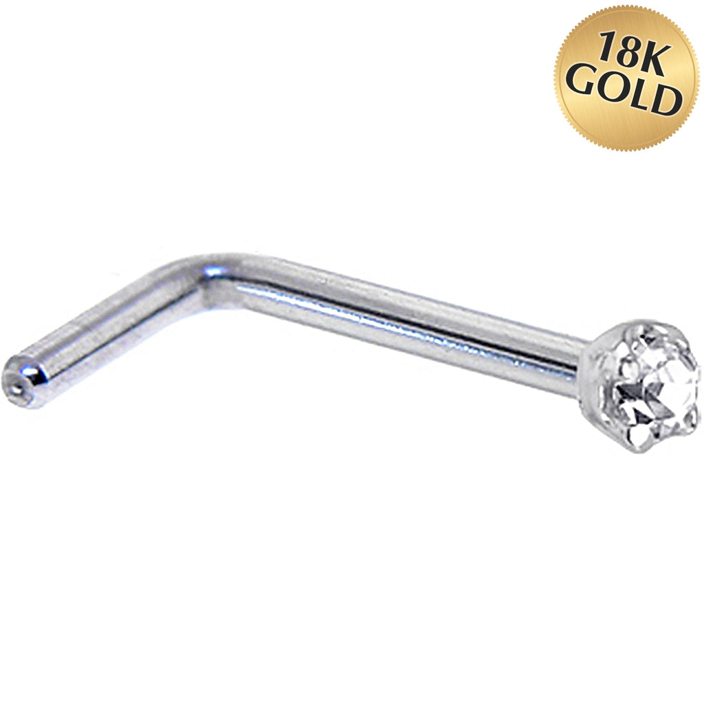 BodyCandy Solid 18K White Gold 1.5mm Genuine Diamond Nose Ring — detail close-up