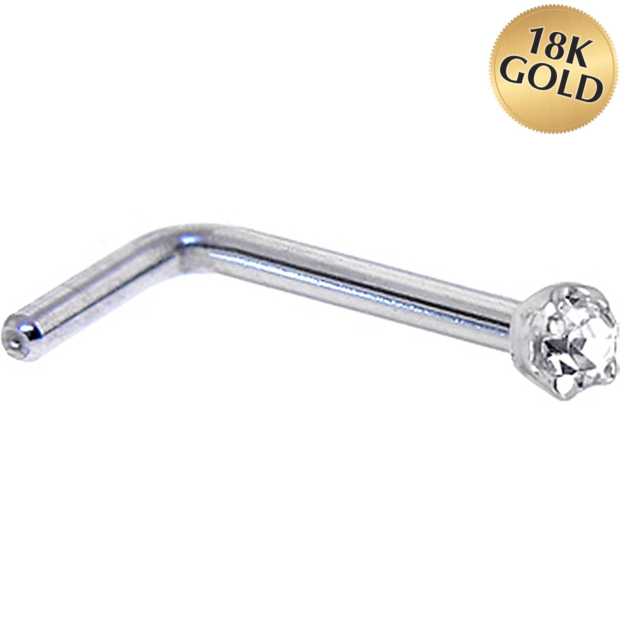 BodyCandy Solid 18K White Gold 1.5mm Genuine Diamond Nose Ring — detail close-up