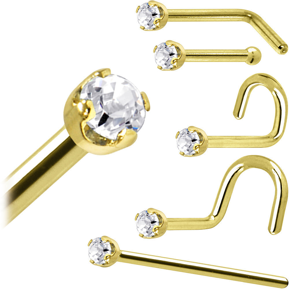 BodyCandy Solid 18K Yellow Gold 1.5mm Genuine Diamond Nose Ring — main product shot