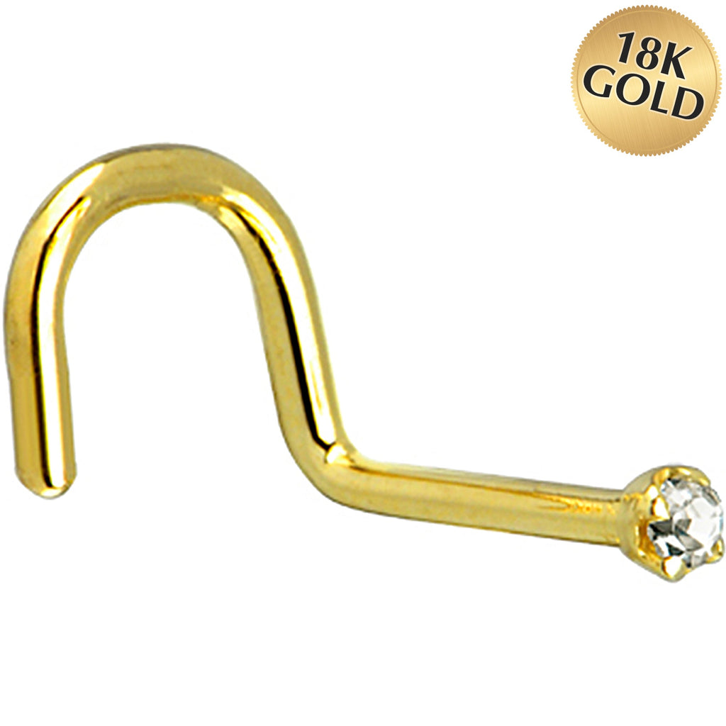 BodyCandy Solid 18K Yellow Gold 1.5mm Genuine Diamond Nose Ring — detail close-up
