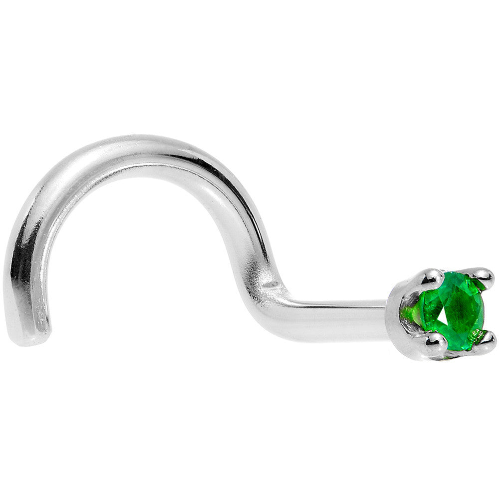 BodyCandy Solid 18K White Gold 1.5mm Genuine Emerald Nose Ring — detail close-up