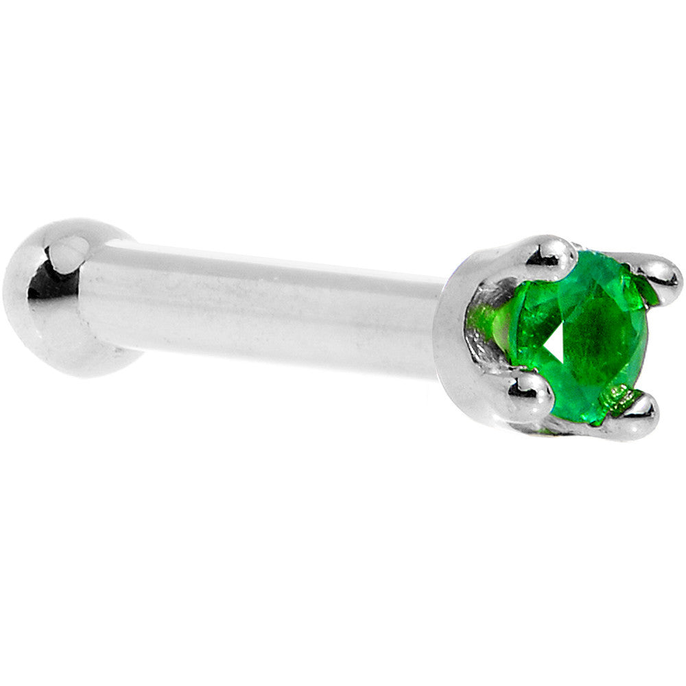 BodyCandy Solid 14K White Gold 1.5mm Genuine Emerald Nose Ring — side view