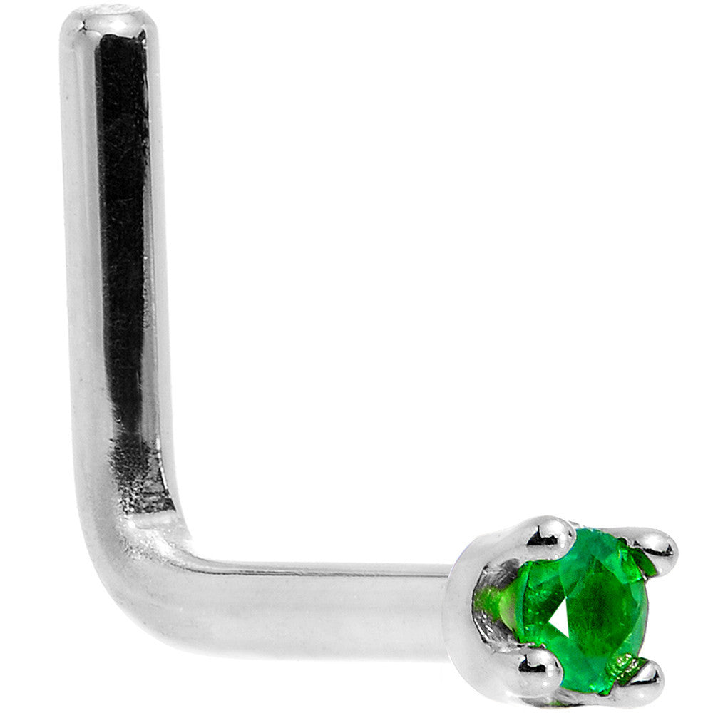 BodyCandy Solid 14K White Gold 1.5mm Genuine Emerald Nose Ring — back view