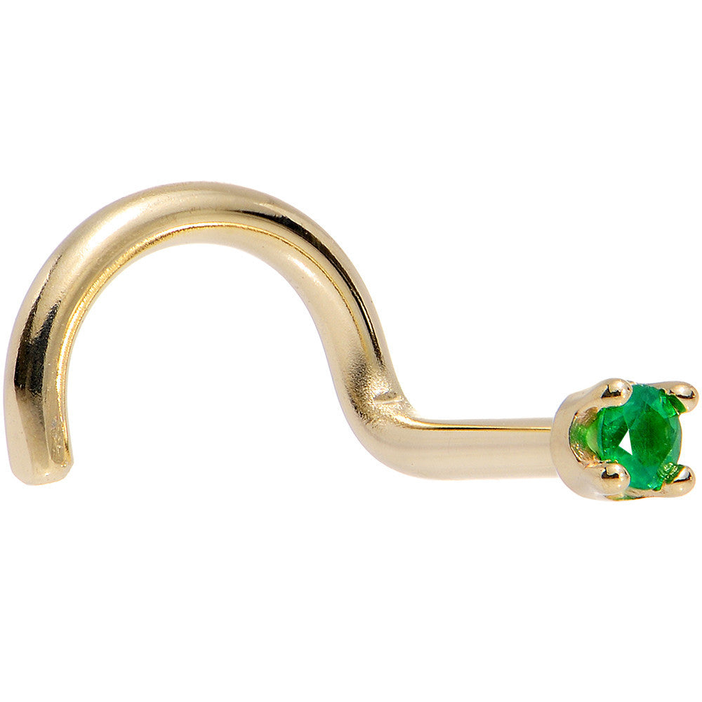 BodyCandy Solid 18K Yellow Gold 1.5mm Genuine Emerald Nose Ring — detail close-up
