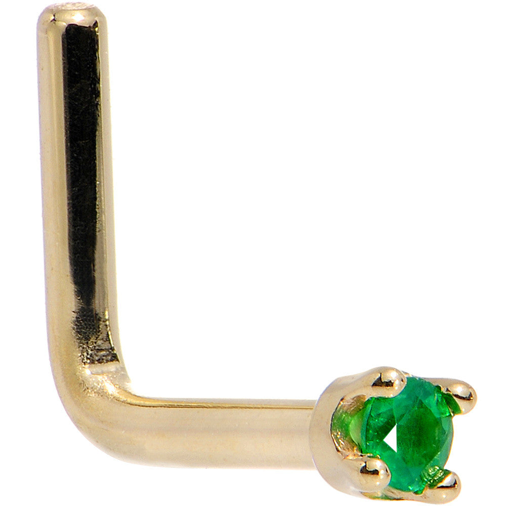 BodyCandy Solid 18K Yellow Gold 1.5mm Genuine Emerald Nose Ring — back view
