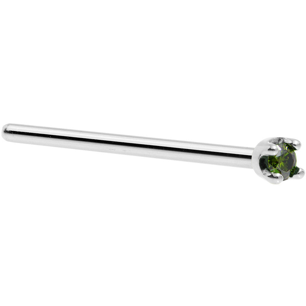 BodyCandy Solid 18K White Gold 1.5mm Genuine Green Diamond Nose Ring — side view