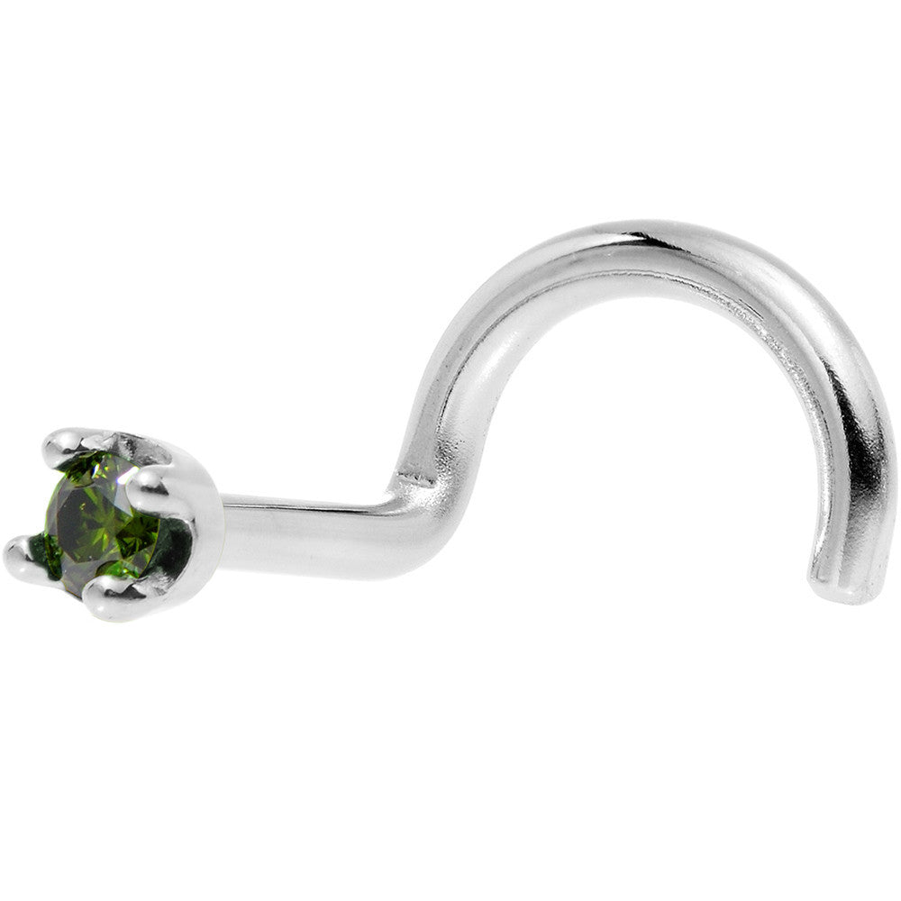 BodyCandy Solid 18K White Gold 1.5mm Genuine Green Diamond Nose Ring — detail close-up