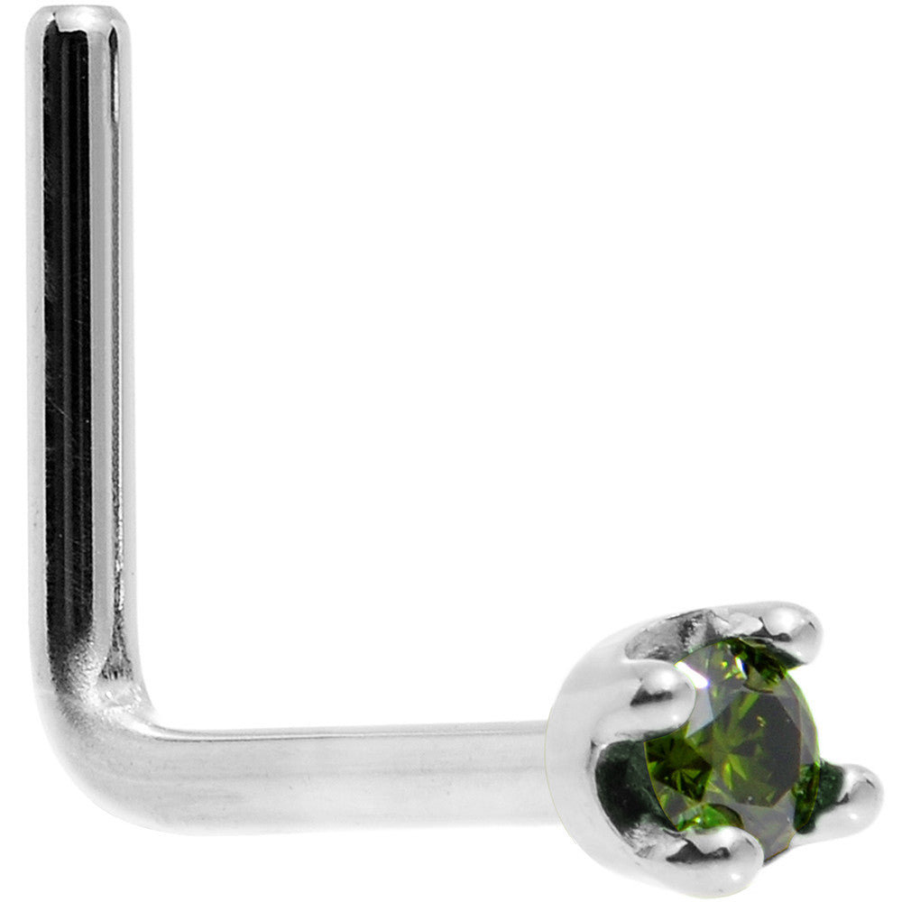 BodyCandy Solid 18K White Gold 1.5mm Genuine Green Diamond Nose Ring — color detail