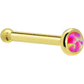 BodyCandy Solid 14K Yellow Gold 2mm Brilliant Pink Synthetic Opal Nose Ring — side view