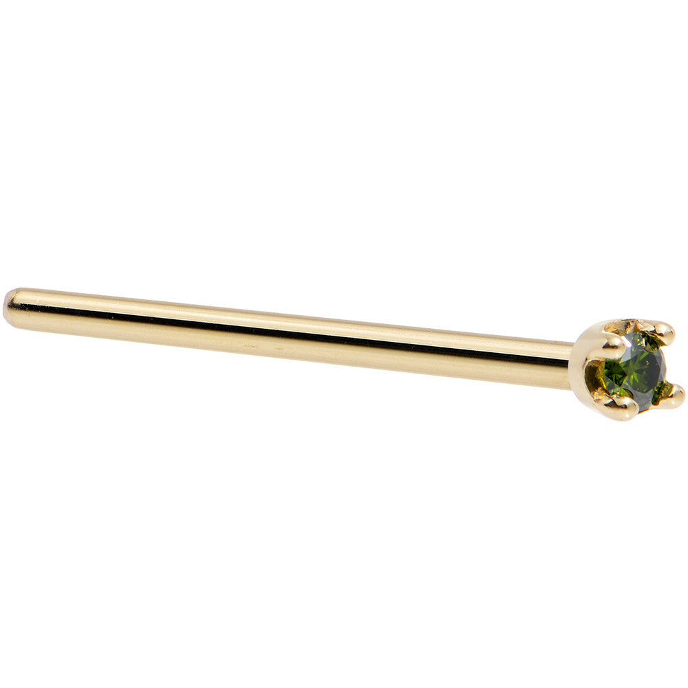 BodyCandy Solid 18K Yellow Gold 1.5mm Genuine Green Diamond Nose Ring — side view