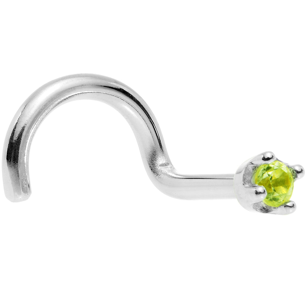BodyCandy Solid 14K White Gold 1.5mm Genuine Peridot Nose Ring — detail close-up