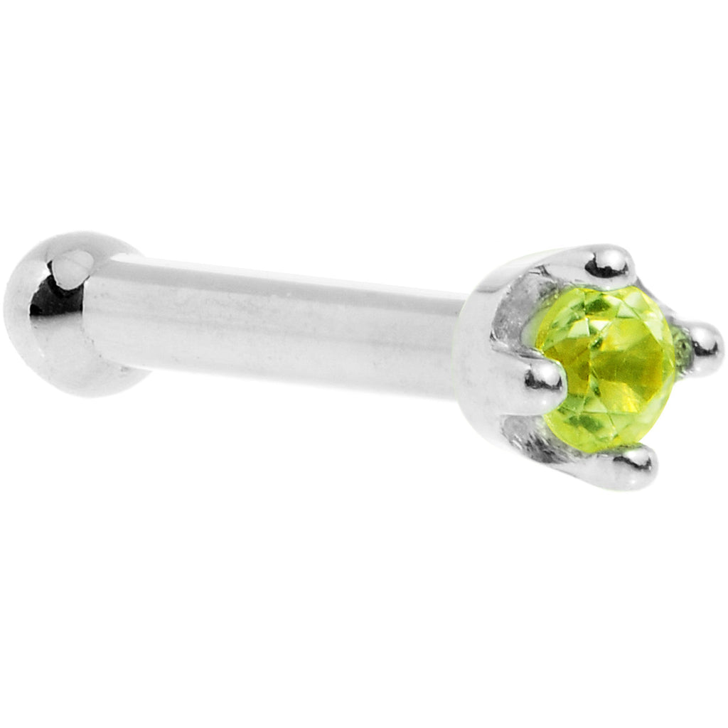 BodyCandy Solid 14K White Gold 1.5mm Genuine Peridot Nose Ring — side view