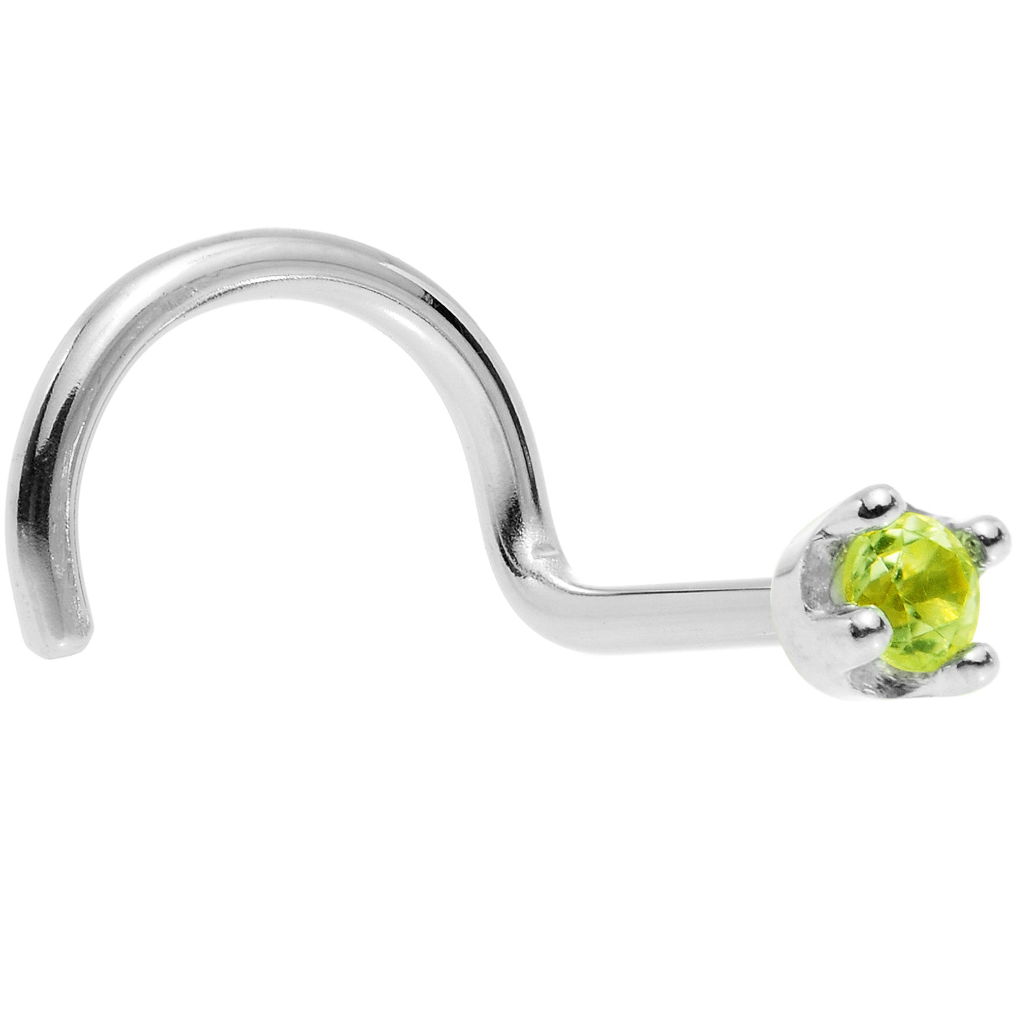 BodyCandy Solid 18K White Gold 1.5mm Genuine Peridot Nose Ring — in-use photo