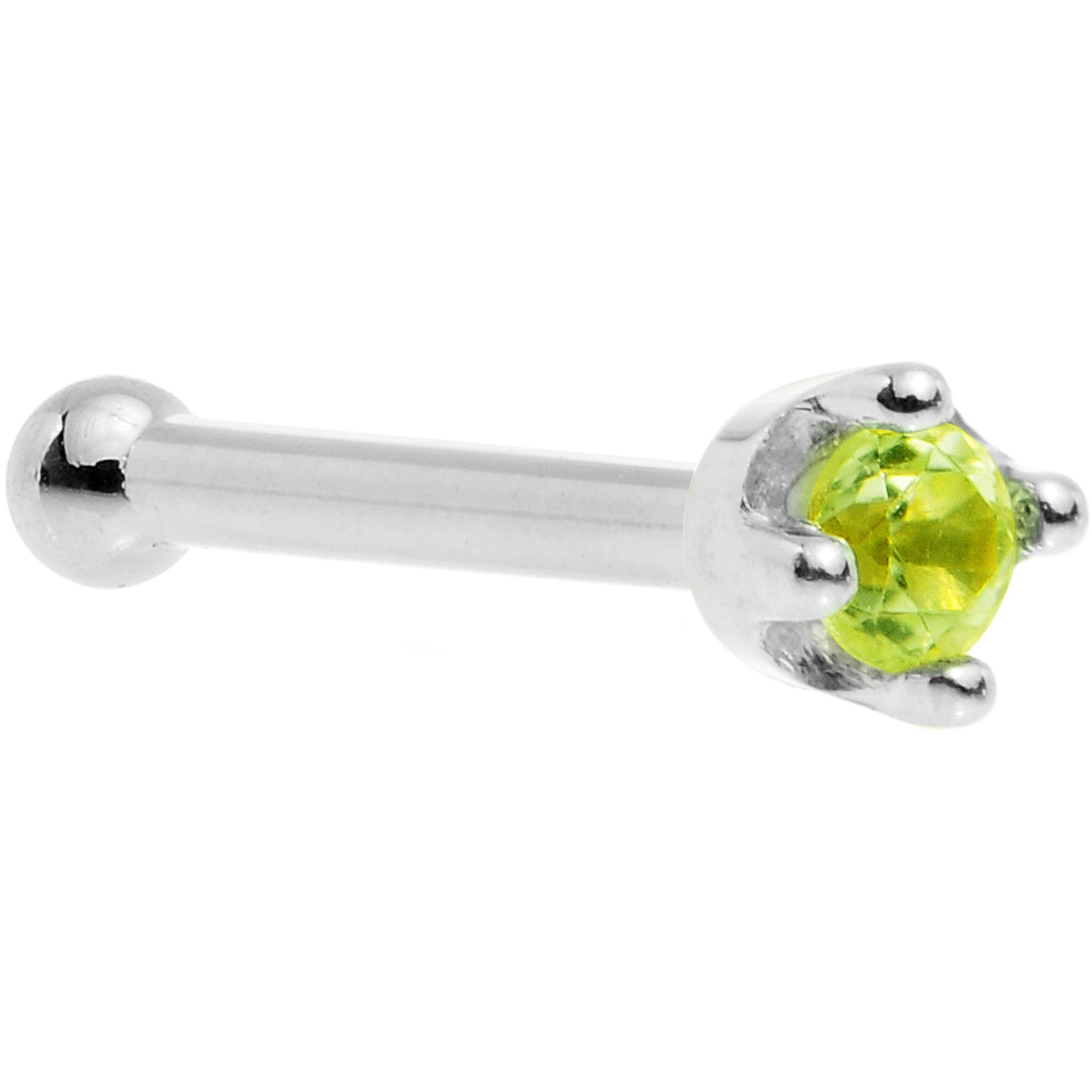 BodyCandy Solid 18K White Gold 1.5mm Genuine Peridot Nose Ring — color detail