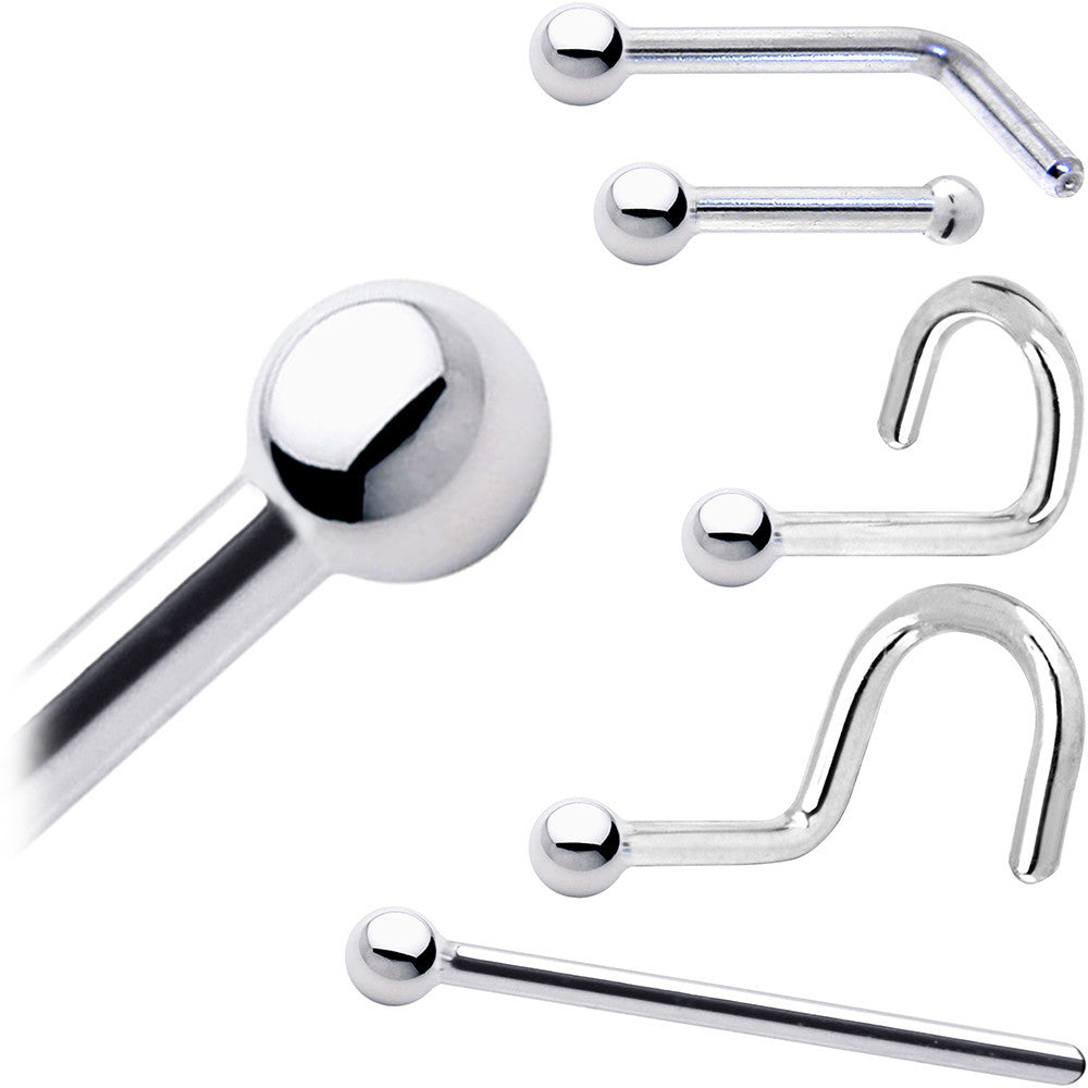 BodyCandy Solid 14K White Gold 1.5mm Ball Nose Ring — detail close-up