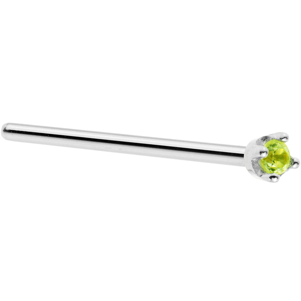 BodyCandy Solid 14K White Gold 1.5mm Genuine Peridot Nose Ring — back view