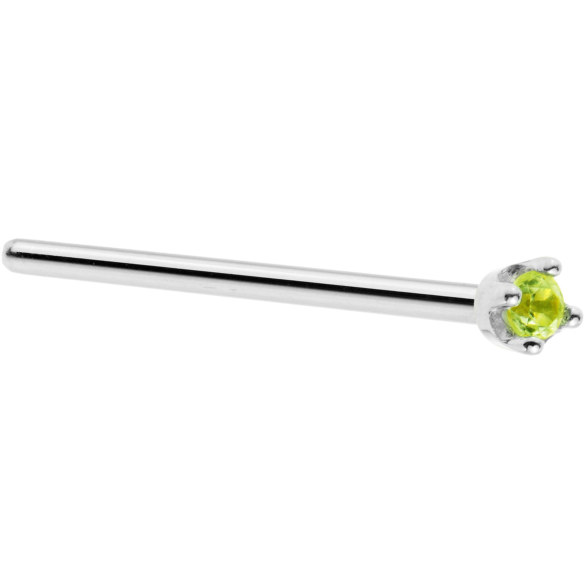 BodyCandy Solid 14K White Gold 1.5mm Genuine Peridot Nose Ring — back view