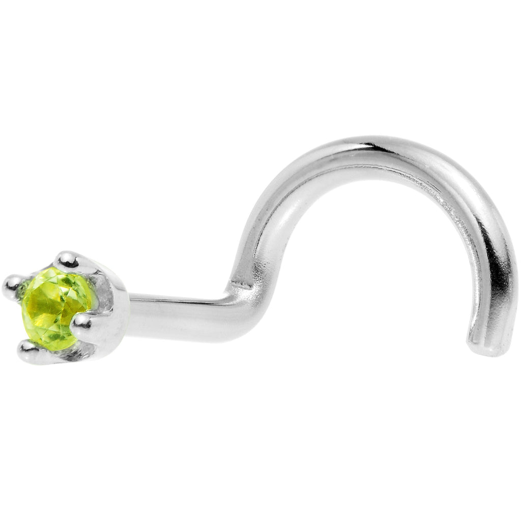 BodyCandy Solid 14K White Gold 1.5mm Genuine Peridot Nose Ring — alternative angle