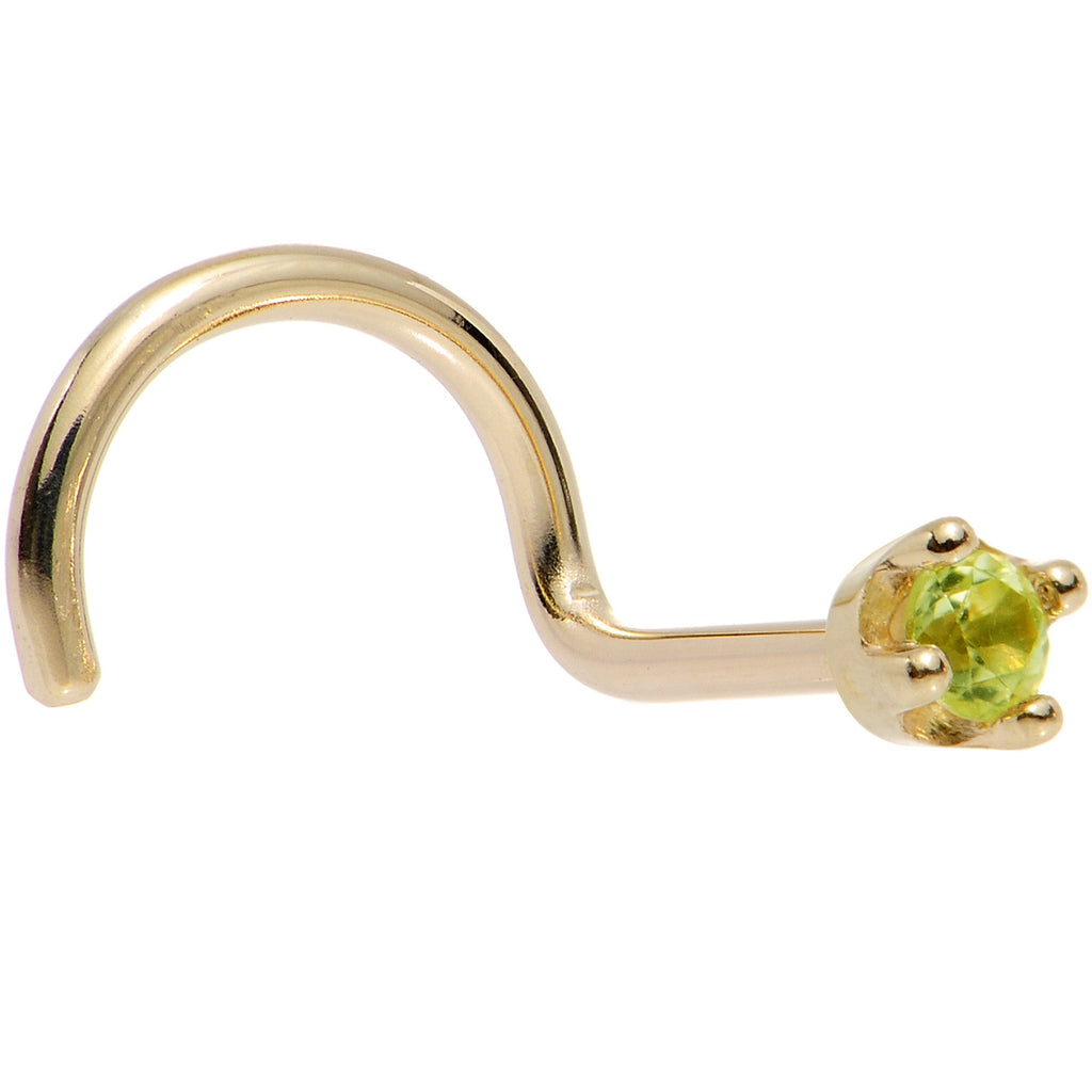 BodyCandy Solid 18K Yellow Gold 1.5mm Genuine Peridot Nose Ring — in-use photo