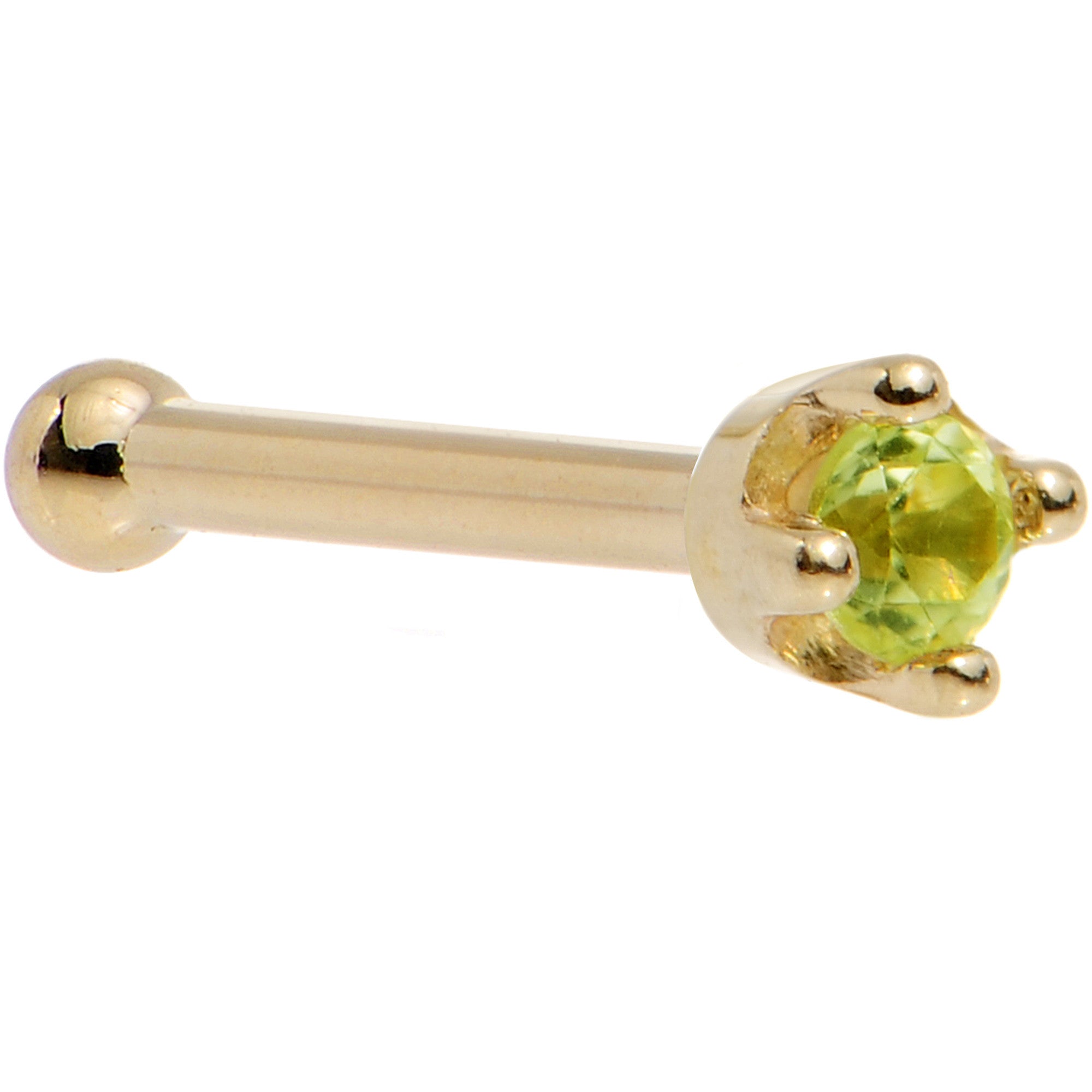 BodyCandy Solid 18K Yellow Gold 1.5mm Genuine Peridot Nose Ring — color detail