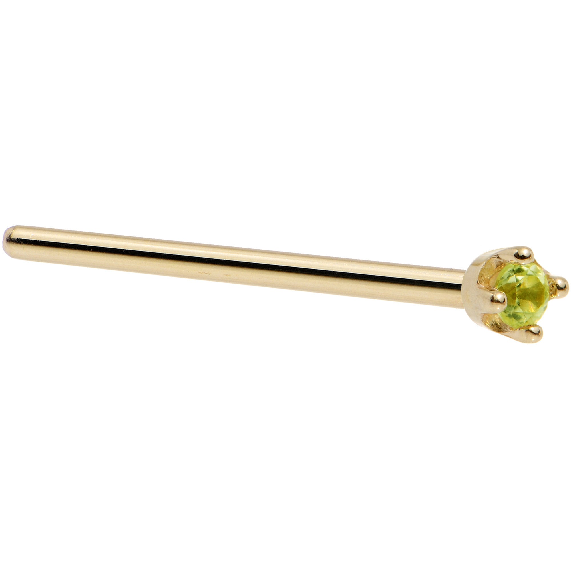 BodyCandy Solid 18K Yellow Gold 1.5mm Genuine Peridot Nose Ring — alternative angle