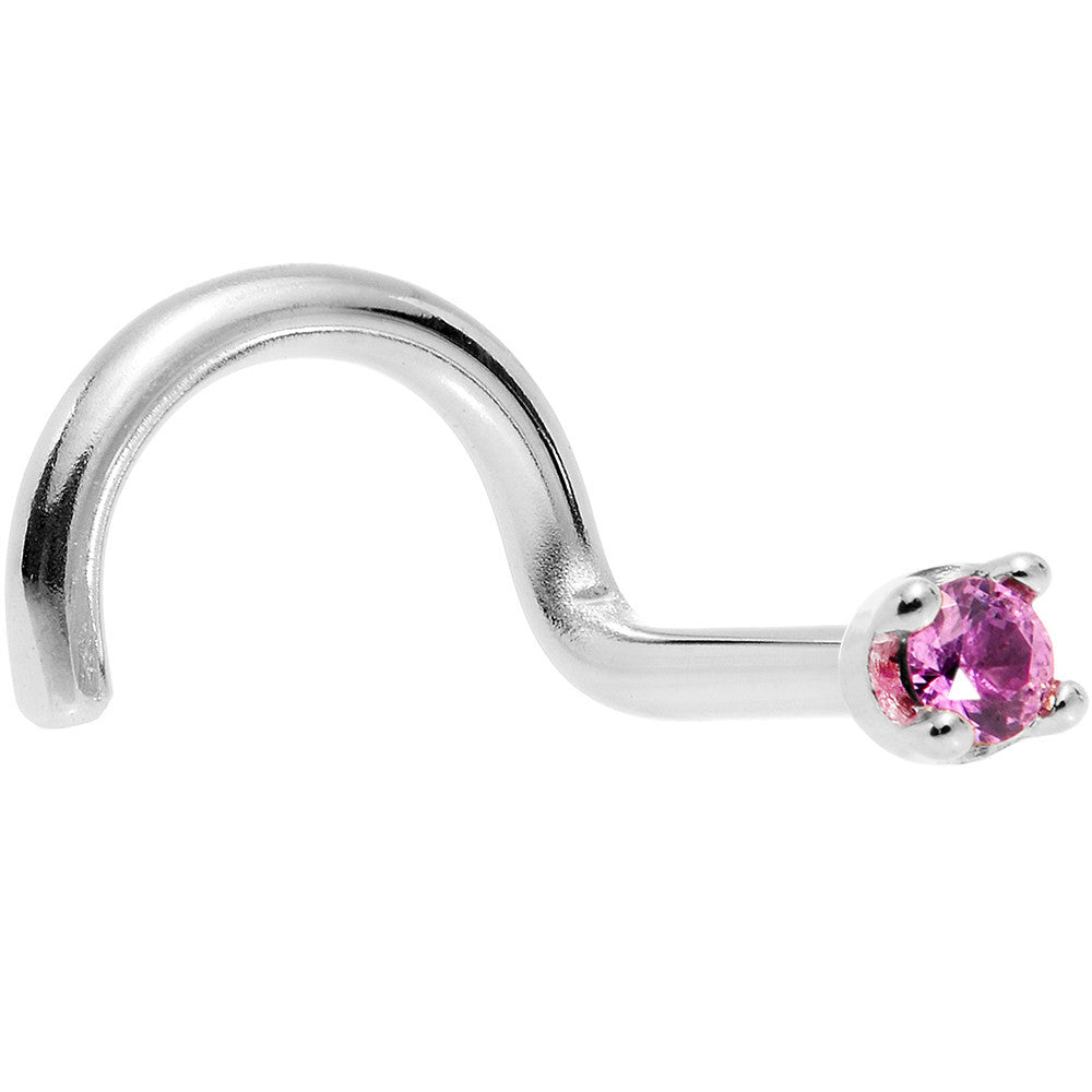 BodyCandy Solid 14K White Gold 1.5mm Genuine Pink Sapphire Nose Ring — detail close-up